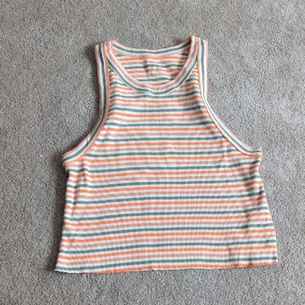 Striped Sleeveless Top - Orange and Green